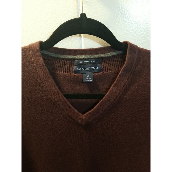 Lands End Mens‎ Plum Purple Vneck 100% Supima Cotton  Sweater Size M - Picture 2 of 7